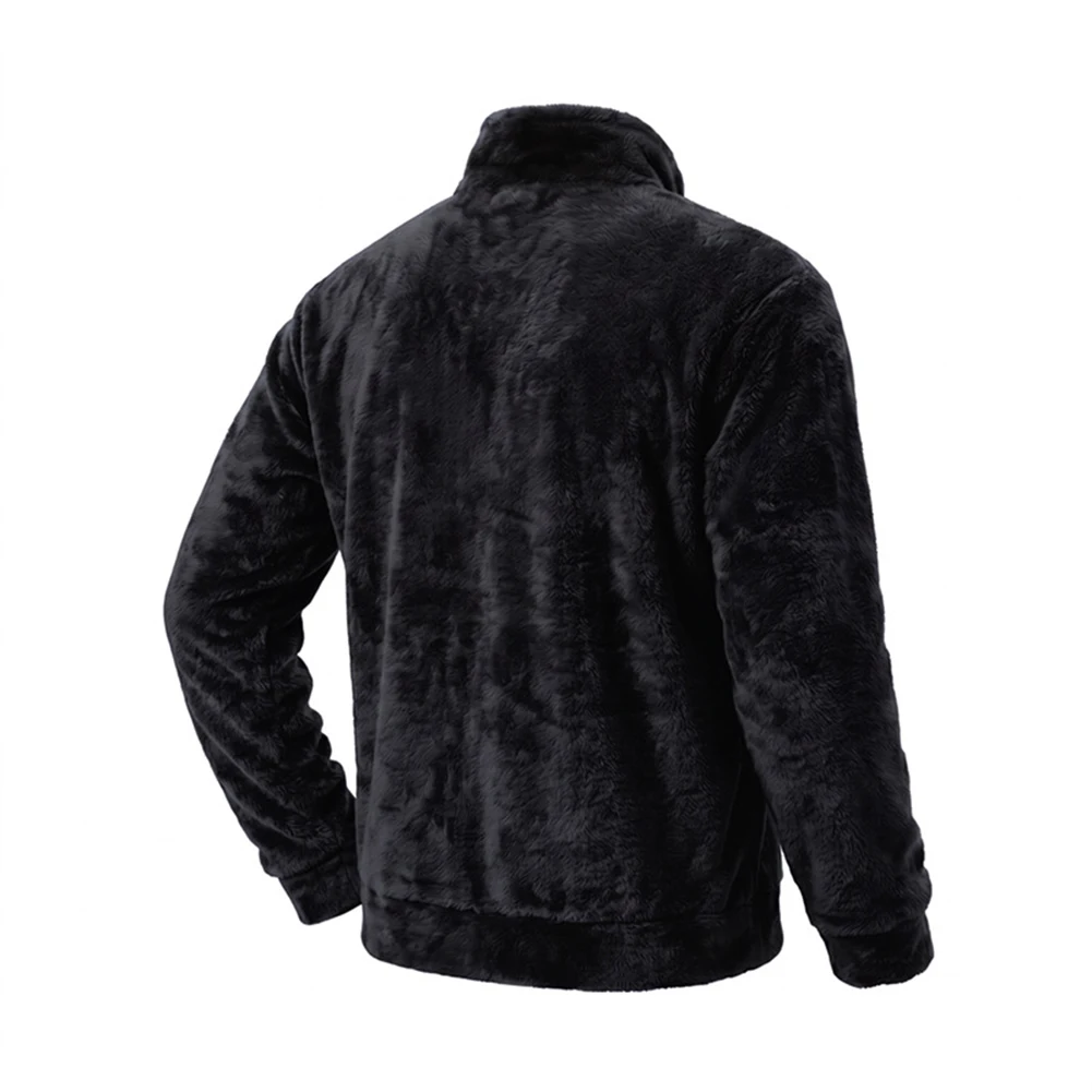 Men's Solid Stand Collar Pullover with Double-Layer Fleece Long Sleeve Design and Regular Length for Winter Outfits