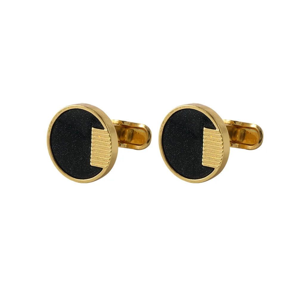Golden Vertical Black Sand Circular Cufflink Extremely Simple Black Gold Contrasting Cufflinks Business Formal Shirt Cuff Buckle