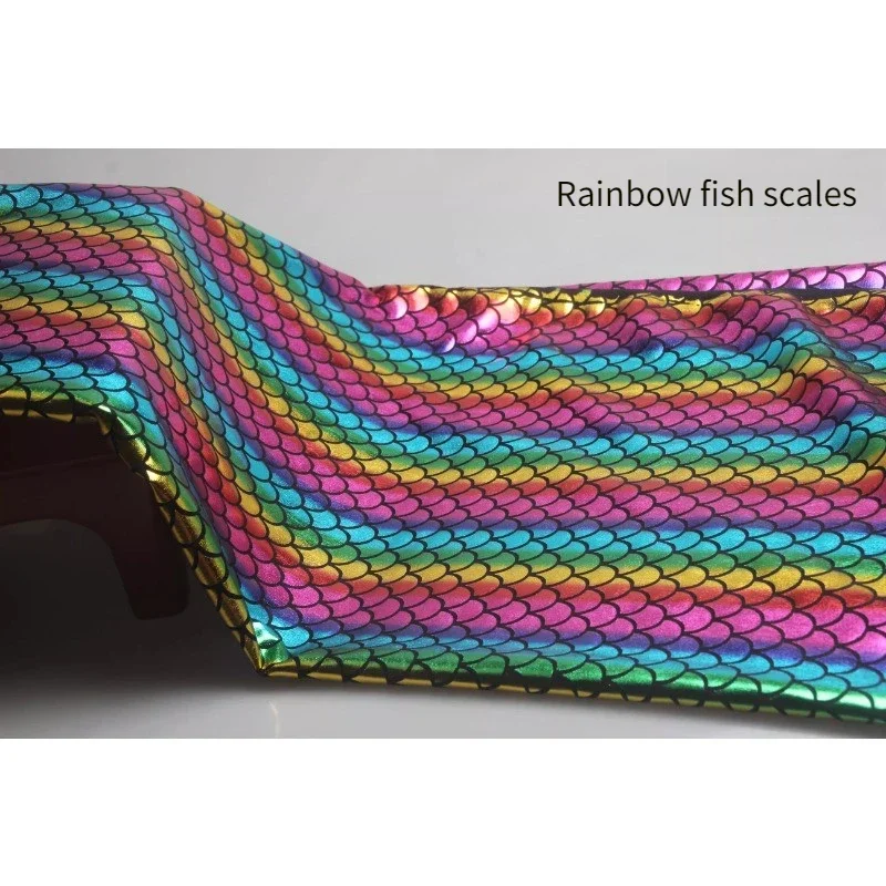 Fish Scale Elastic Bronzing Fabric By The Meter for Stage Costume Skirts Pants Decorative Diy Sewing Soft Shiny Cloth Rainbow