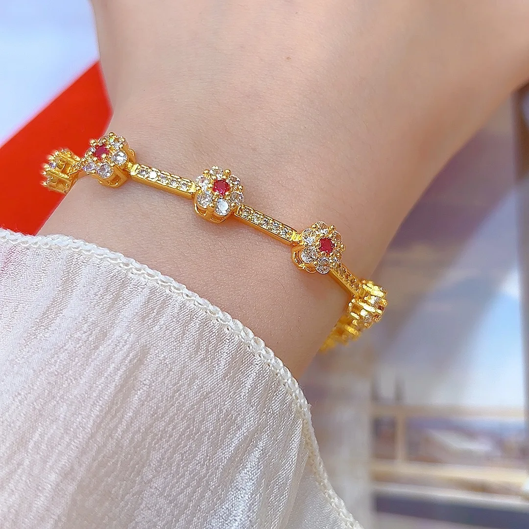 

Роскошный женский браслет из чистого золота 9999 пробы с рубином и бриллиантами из чистого золота 9999 карата