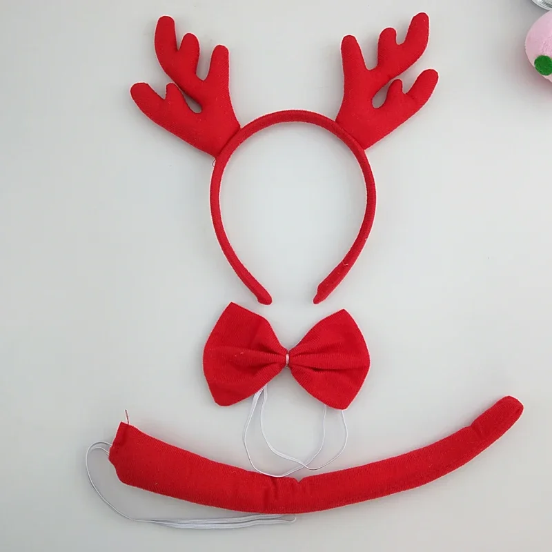 

Adults Kids Plush Boy Deer Elk Antler Headband Tail Birthday Party Decoration Headwear Halloween Costume Cosplay