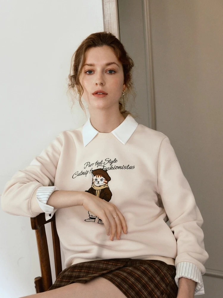 OLrain Pullover Sweatshirts Woman Loose O-neck Heavily Embroidered Pullovers 2025 Woman Autumn Casual French Tops O57QR000865