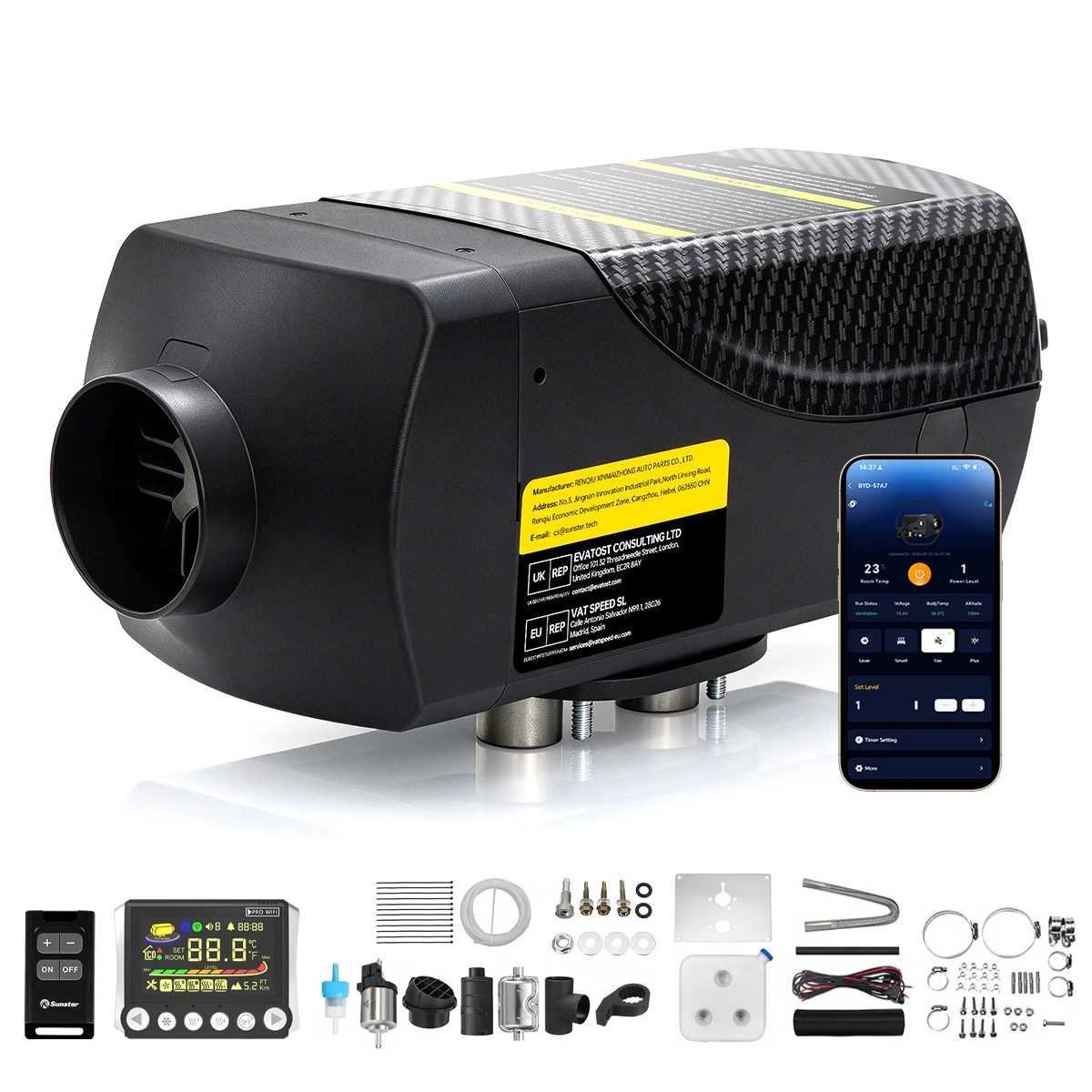 2kW Dieselheizung SH W2 12/24V Ultra Leise 5500M Bluetooth & APP 80 Std. Luftdiesel-Standheizung für LKW, Boot, Bus, Wohnmobil, Anhänger