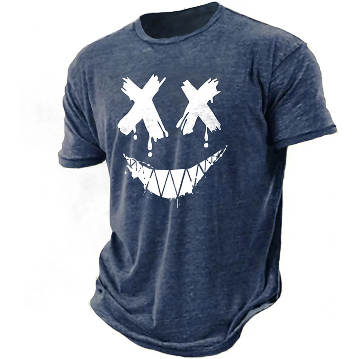 Men's Summer Crew Neck T-Shirt, High-Quality Retro 3D Smiley Face Print Crew Neck Short-Sleeved Shirt, Suitable for Gym Wear.