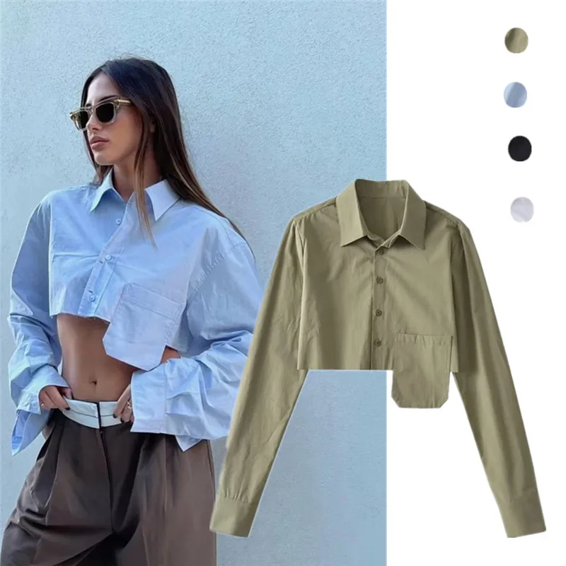 

Street Sle Женский воротник с высокой талией и длинным светом, свободный крой, однотонный декоративный дизайн, Барлинг живота