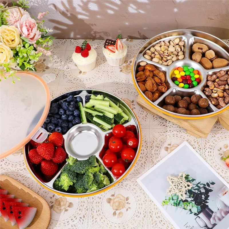 

Поднос для овощей Trendveggie 2025 года с крышкой и погрузкой, разделенный сервировочный поднос с крышкой, поднос для закусок с крышкой для праздничного блюда, поднос для снятия фруктов