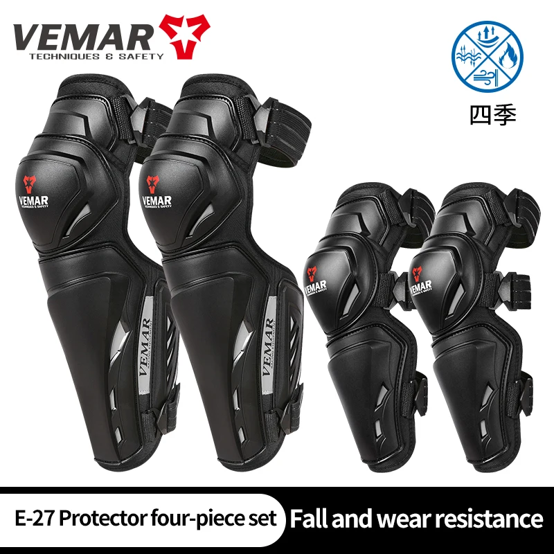 VEMAR 4Pcs Motorcycle Riding Knee Elbowpads Comfort Breathable Motocross Kneepads Carbon Fiber Shell Protection Motorbike Gear