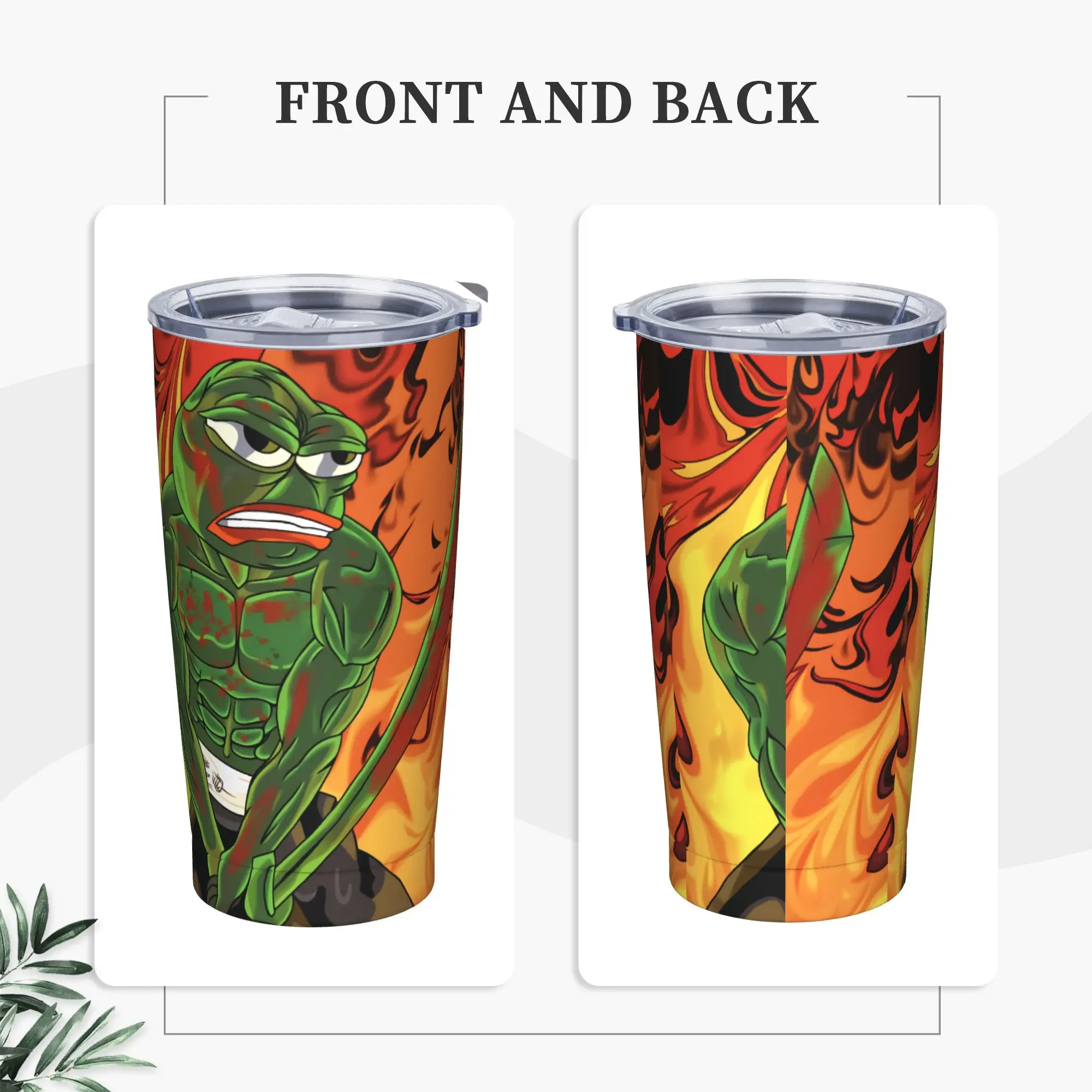 Angry P-Pepe Frog Insulated Tumbler with Straws Stupid Meme Vacuum Thermal Mug Outdoor Travel Car Bottle Cups, 20oz