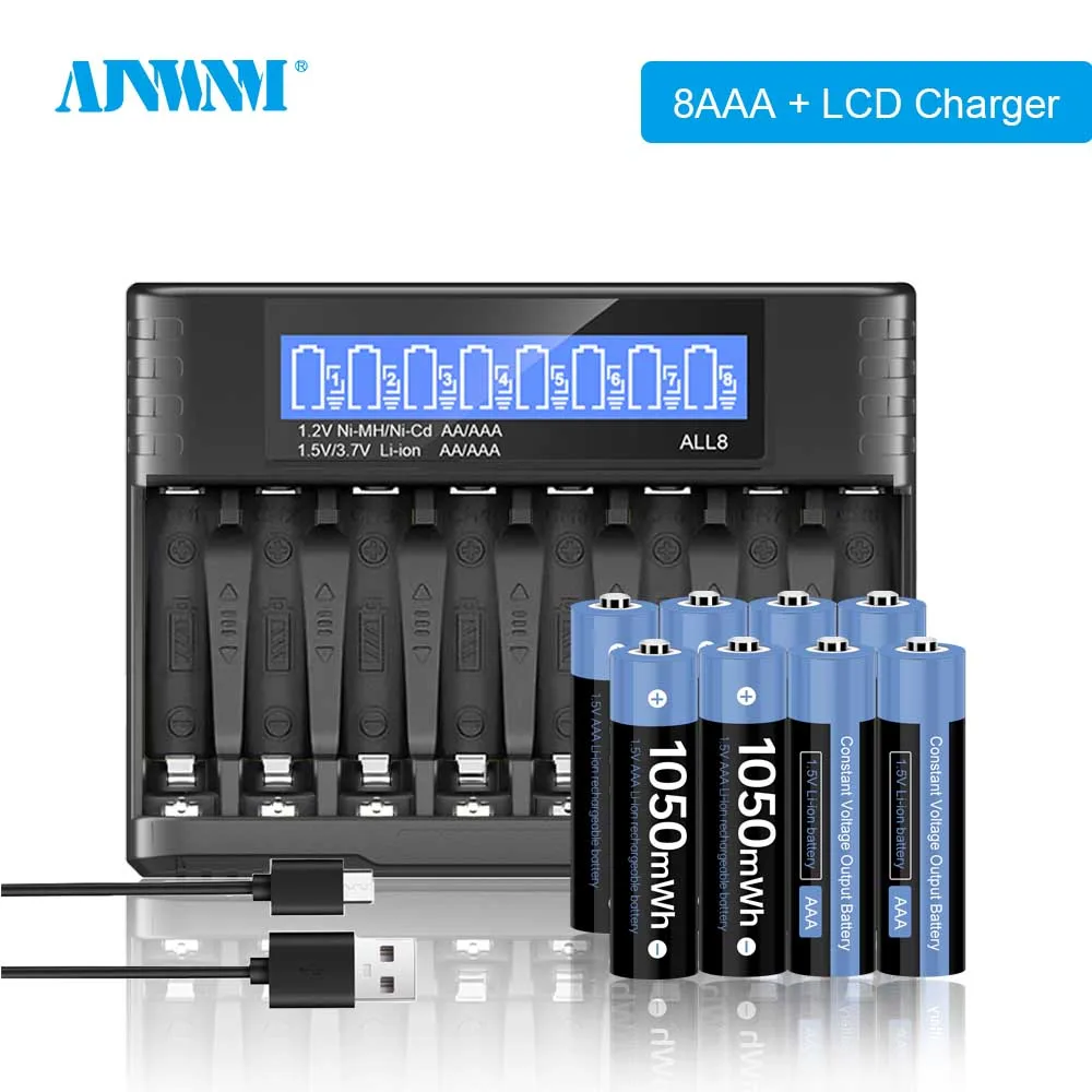 

100% New 1.5V AAA Rechargeable Battery 1050Wh 1.5V Lithium 3A aaa Batteries for Toy Car Camera Flashlight