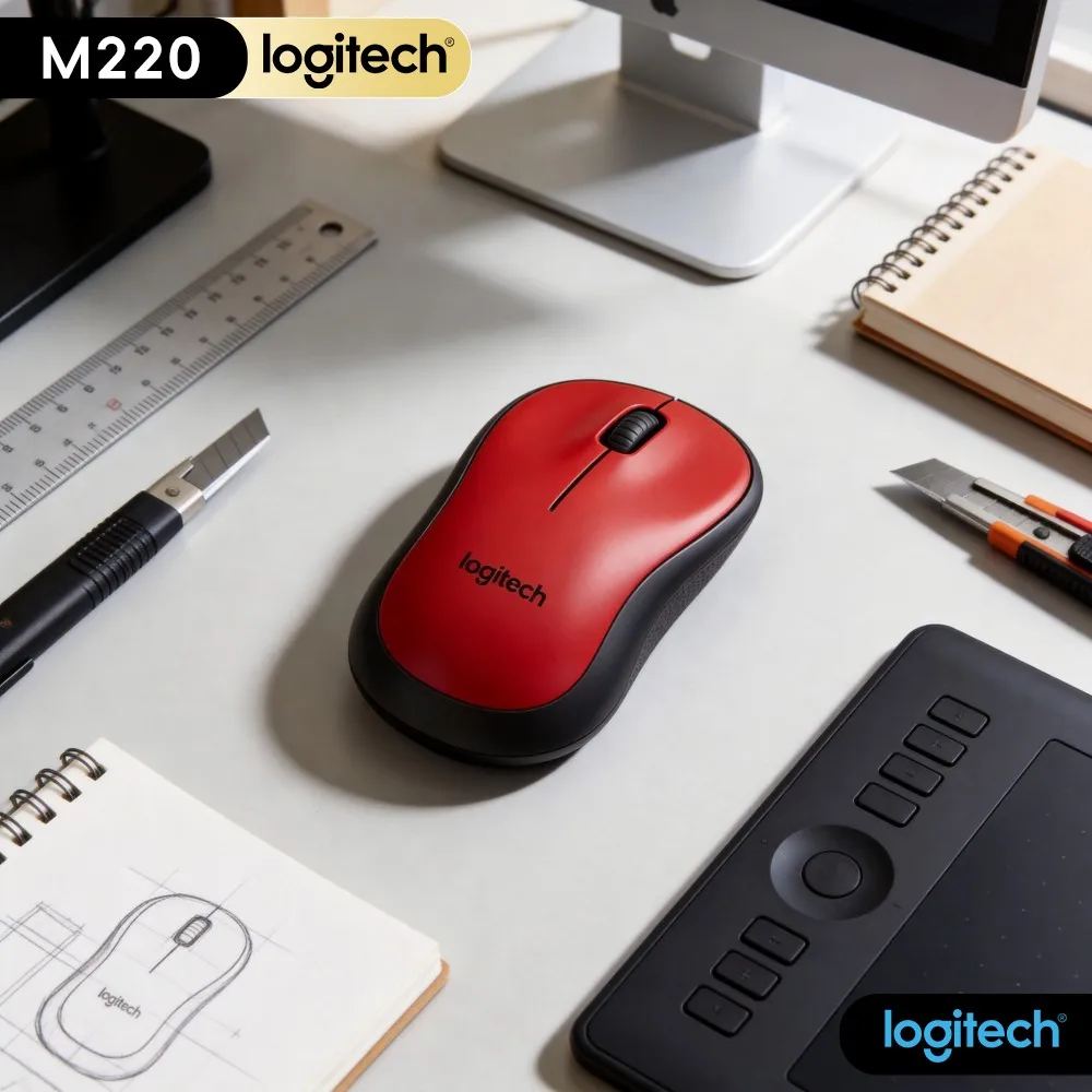 Logitech M220 Quiet Noiseless Click Mouse Lightweight Body Plug‑And‑Play For Windows Notebook Desktop Home Office Mac PC
