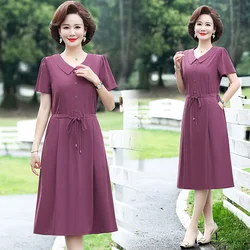 New Fashion short Sleeve Summer Dress For Women Drawstring Dresses Elegant Solid Work Office Women Clothing