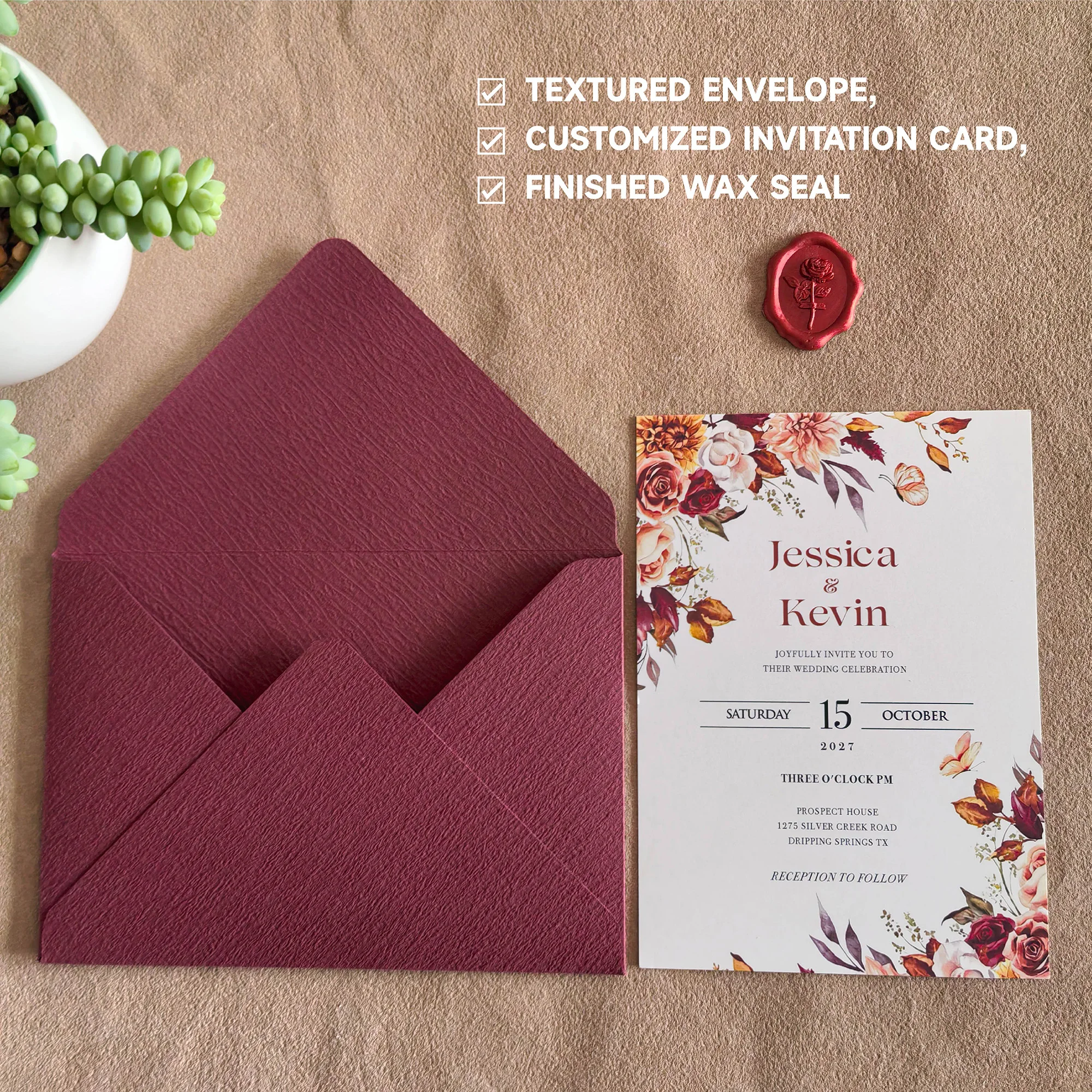 Custom Wedding Invitation Envelopes And Wax Seal Set for Parties Thank You Cards Events Professional Design Services Included