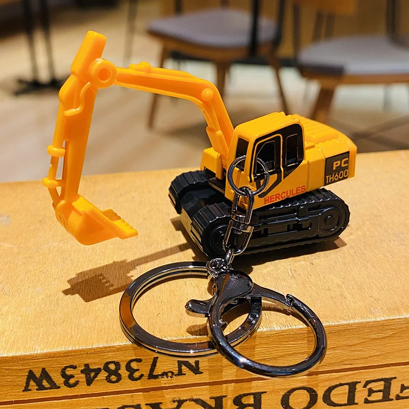 Creative Personality Alloy Engineering Car Excavator Key Chain Cartoon Forklift Roller Car Toy Keychain Student Bag Pendant Gift