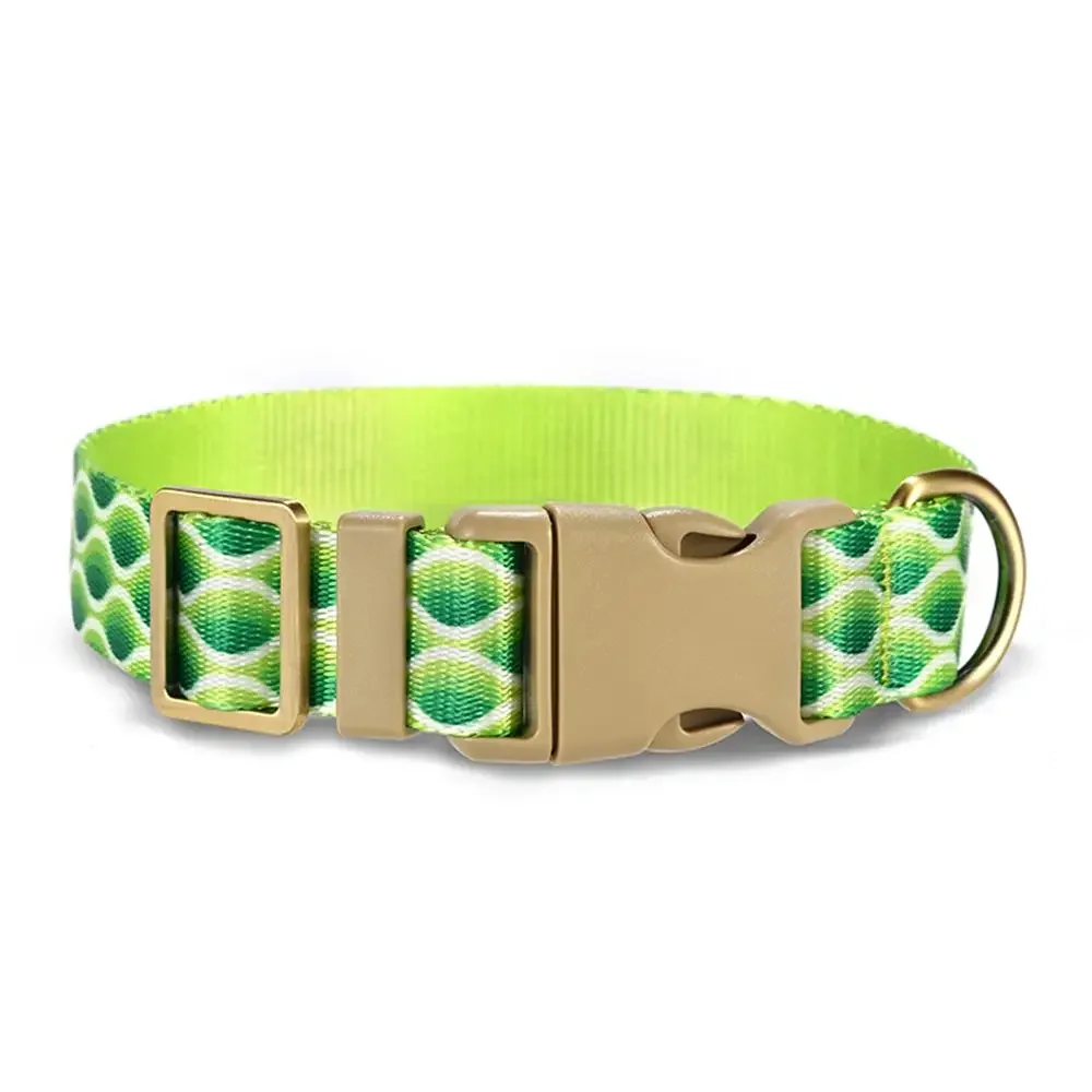 Personalized Pet Collar, Customized Nameplate ID, Adjustable Green Waves, Soft Fiber, Cat and Dog Collars, Lead Leash