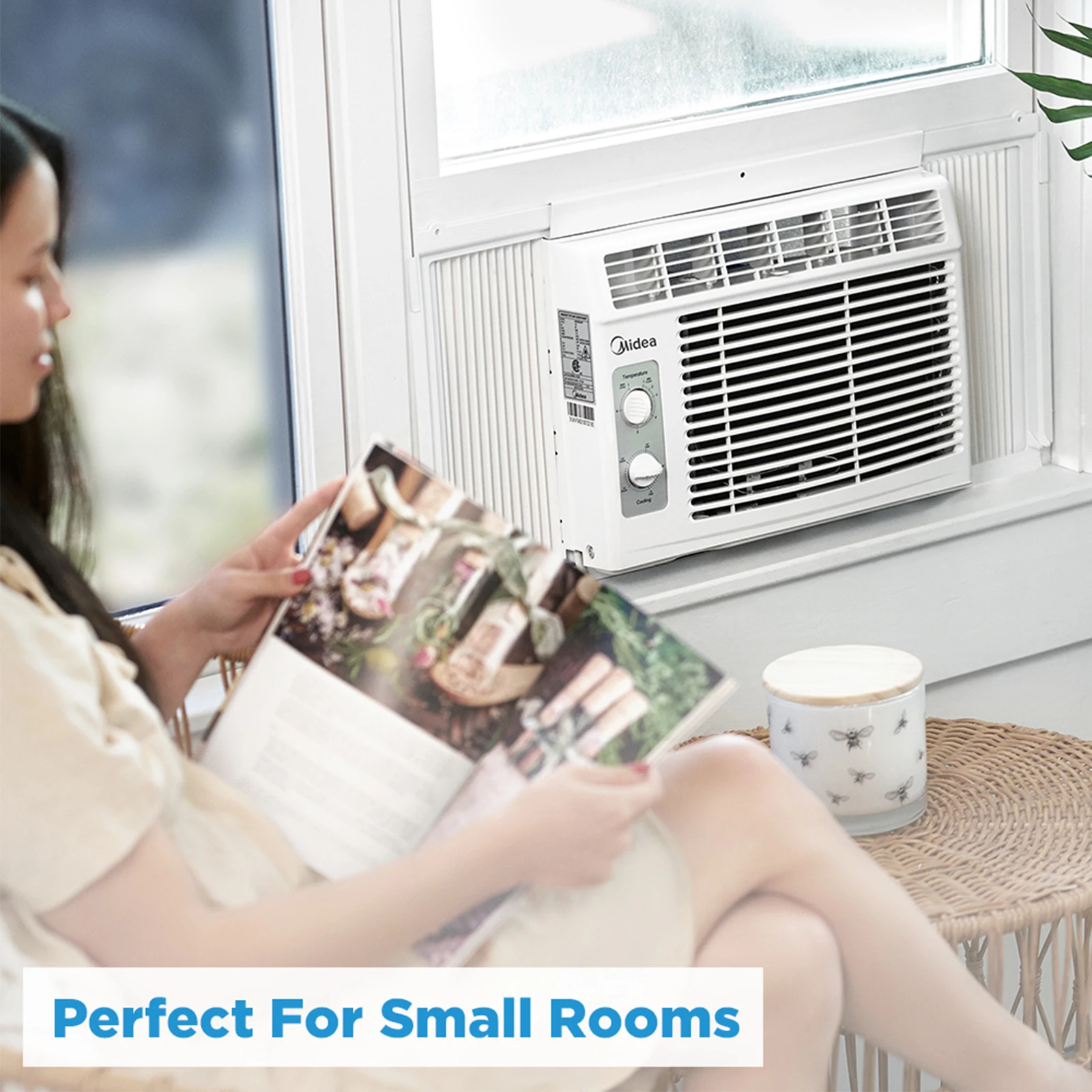 Midea Window Air Conditioner, Easy Install Mechanical Window AC Unit for Small Rooms, 2-in-1 Cooling & Air Circulation, Quiet Powerful Operation, Reusable Washable Filter, Fits 23