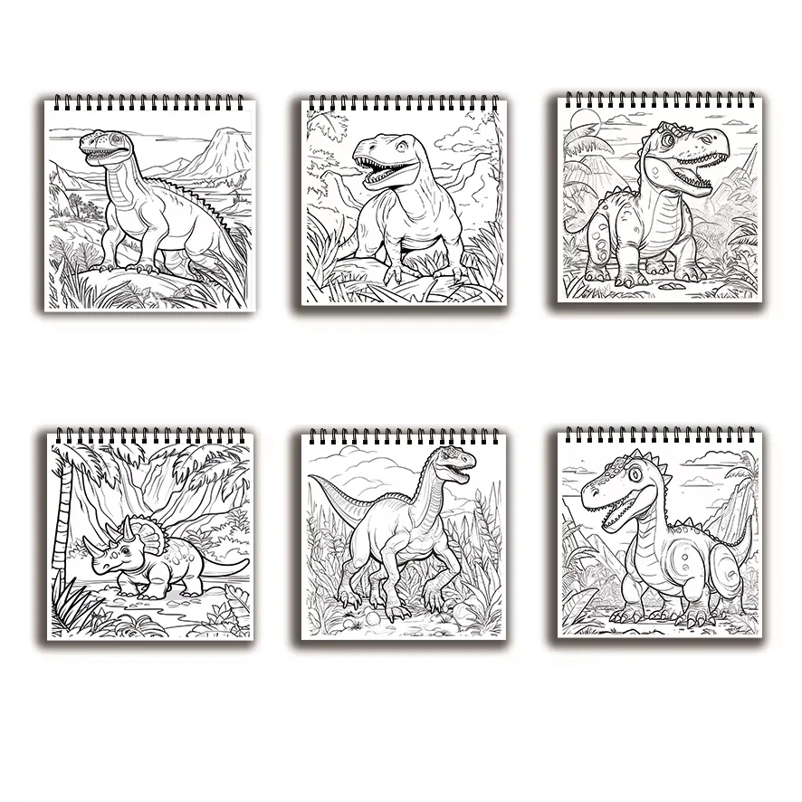 Buku Mewarnai - 7.87 x 7,87 inci 32 halaman Relaksasi Dinosaurus - Hadiah ideal untuk kembali ke sekolah dan liburan