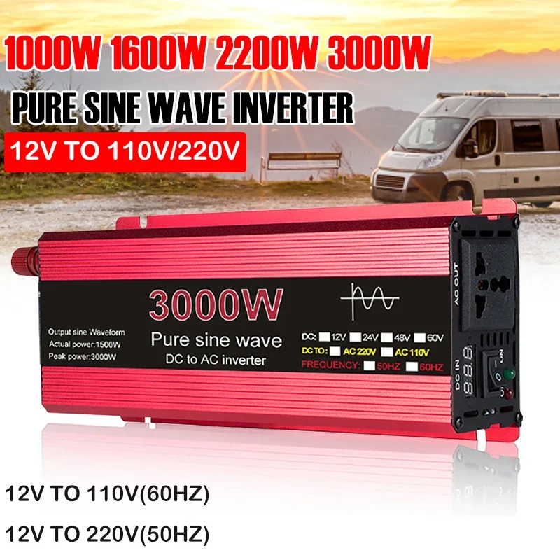 

Pure Sine Wave Inverter DC 12V To AC 110V/220V Voltage 1000W 1600W 2200W 3000W Transformer Power Converter Solar Car Inverters