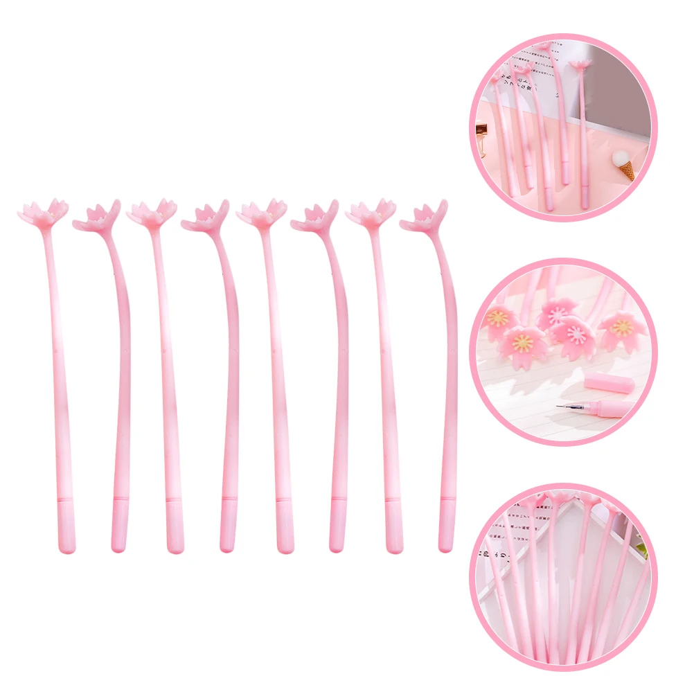 

8pcs Cherry Blossom Gel Smooth Fine Tip Black Ink For Journaling School Office Supplies Floral Pens Kawaii Stationery Bulk Cute