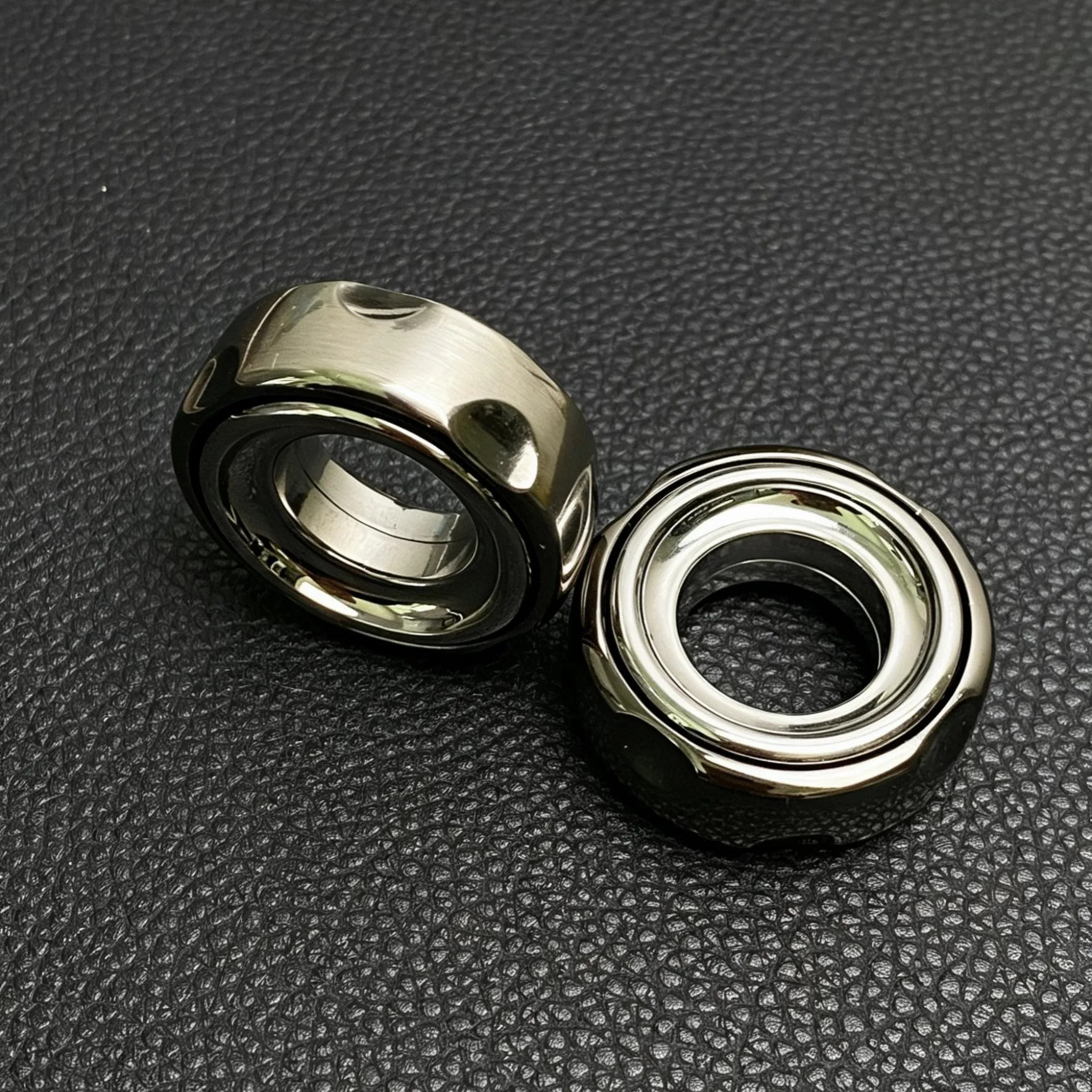 Metal Rotating Spin Ring EDC Fidget Toy, Finger Spinner Pop Coin Black Tech Stress Relief Trendy Hand Gadget