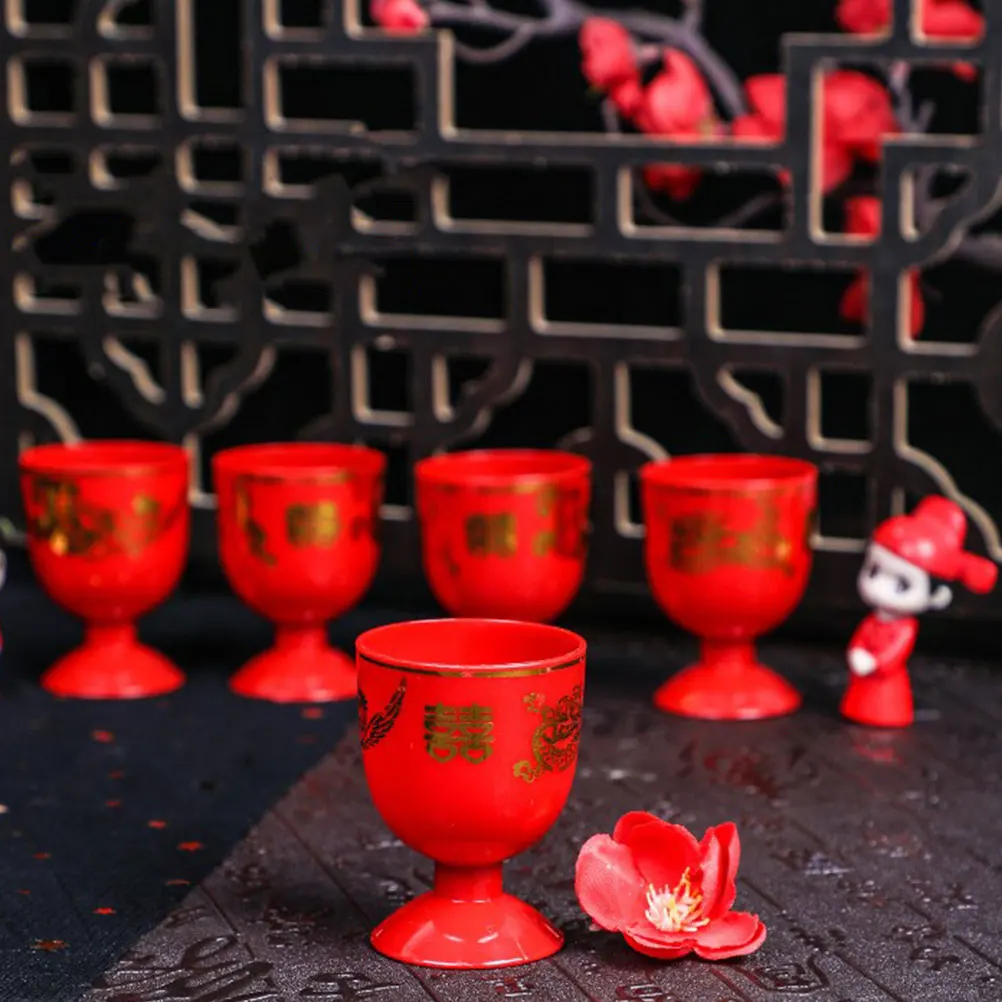 

8 Pcs Red Mini Goblet Glasses Coffee Cups Small Size Unbreakable Reusable Delicate Design Festive Decorative Wedding Home