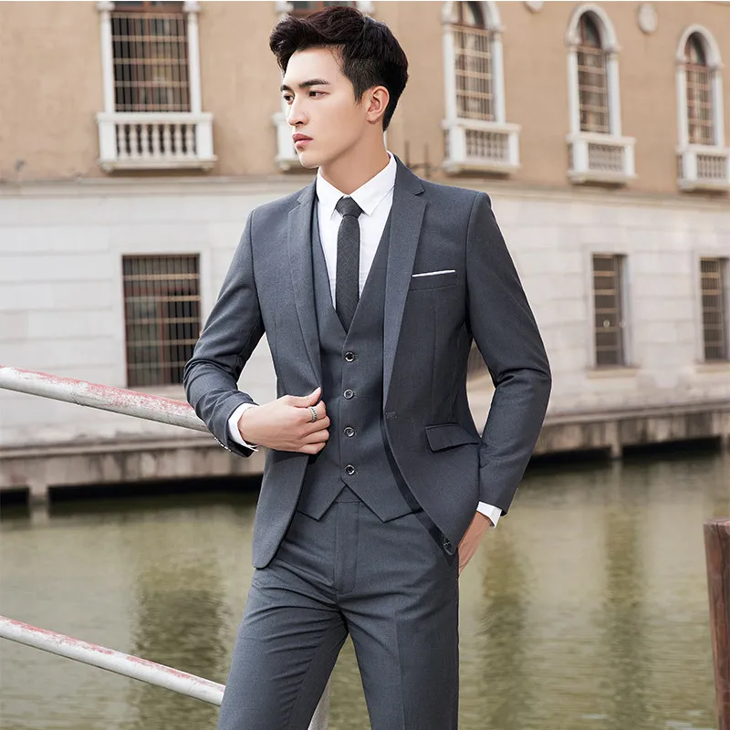 

Men's Tee-Piece Suit Slim Fit aduation Busin Casual Best Man Young Korean Sle Polyester Fiber round Hem Tailor