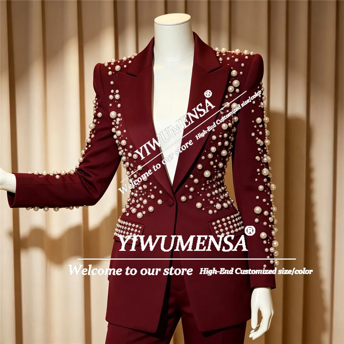 Luxury Pearls Beading Suits Women Single Breasted Jacket Pants 2 Piece Sets Lady Business Tuxedos Customized Female Outfits 2026