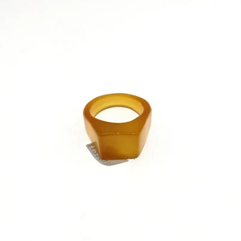 Certified Chinese Natural Yellow Agate Hand Carved Man Ring 1pc