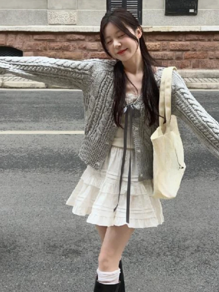 Ropa de calle, Faldas de hadas blancas para Mujer, Faldas de cintura alta acampanadas para Mujer Y2k, minifalda estética de primavera con volantes para Mujer Grunge