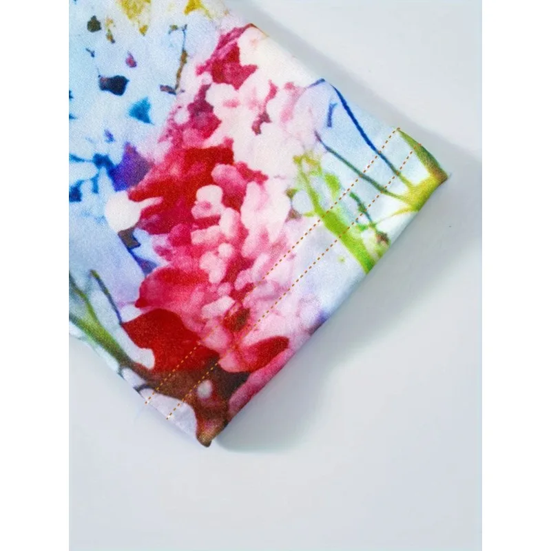 Spring and summer new elegant casual floral print temperament long-sleeved dress fashionable loose ankle round neck dress