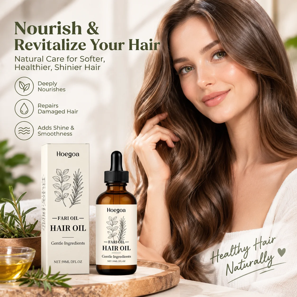 Hoegoa Rosemary Hair Care Oil Long Lasting Moisturizing Reduce Dryness Quick Penetration Gentle Non Greasy Nourishing Hair Serum