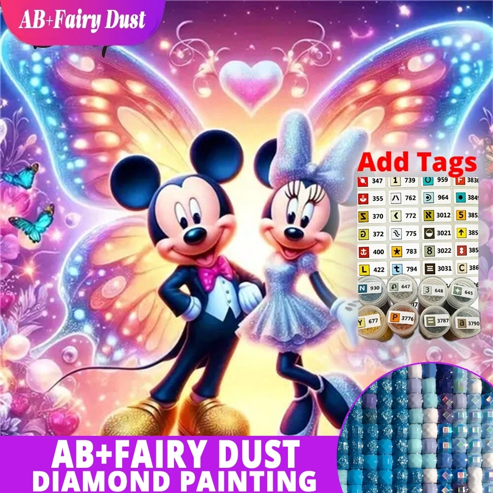

AB Фея Пыль Дисней Полный Квадратный Круглый Алмазная Мозаика Животное Микки Маус DIY Новое Прибытие Бабочка Картина Мультфильм Декор Для H
