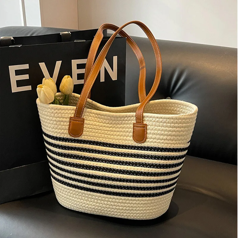 

​2025 Women's Woven Straw Tote Bag Large Capacity Beach Shoulder Bag Boho Vacation Purse Eco-Friendly Reusable​