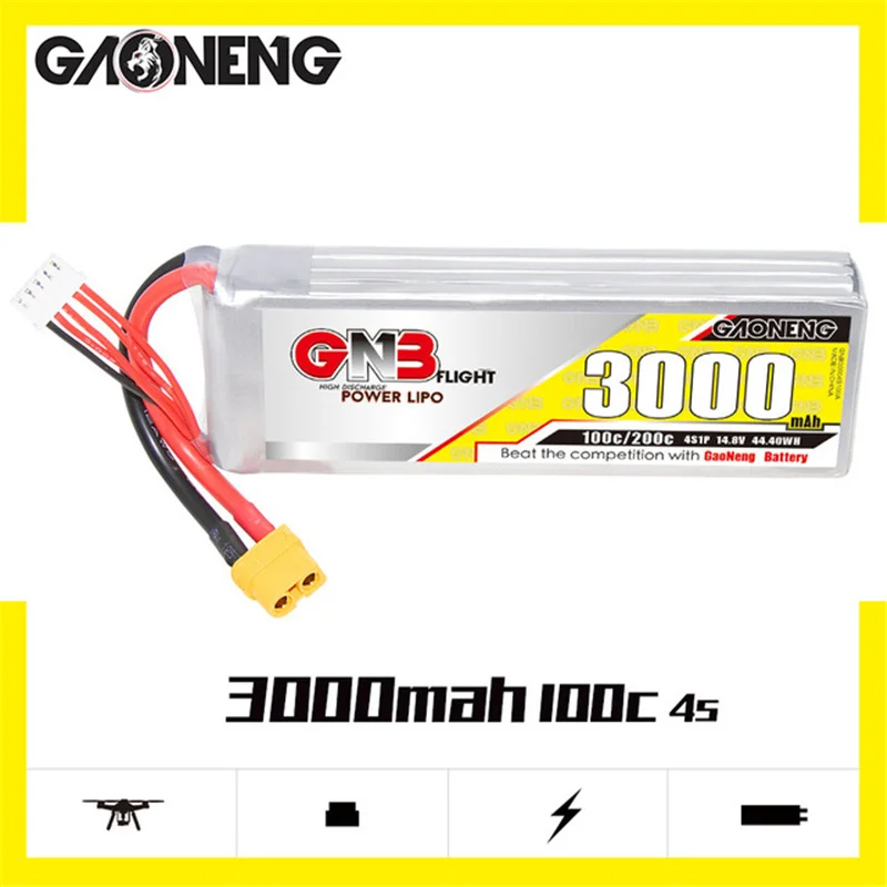 GAONENG GNB 4S 14.8V 50C/100C 3000mAh HV Lipo Battery With XT60 XT90 T Plug For FPV Drone RC Helicopters Cars Boats UAV RC Parts