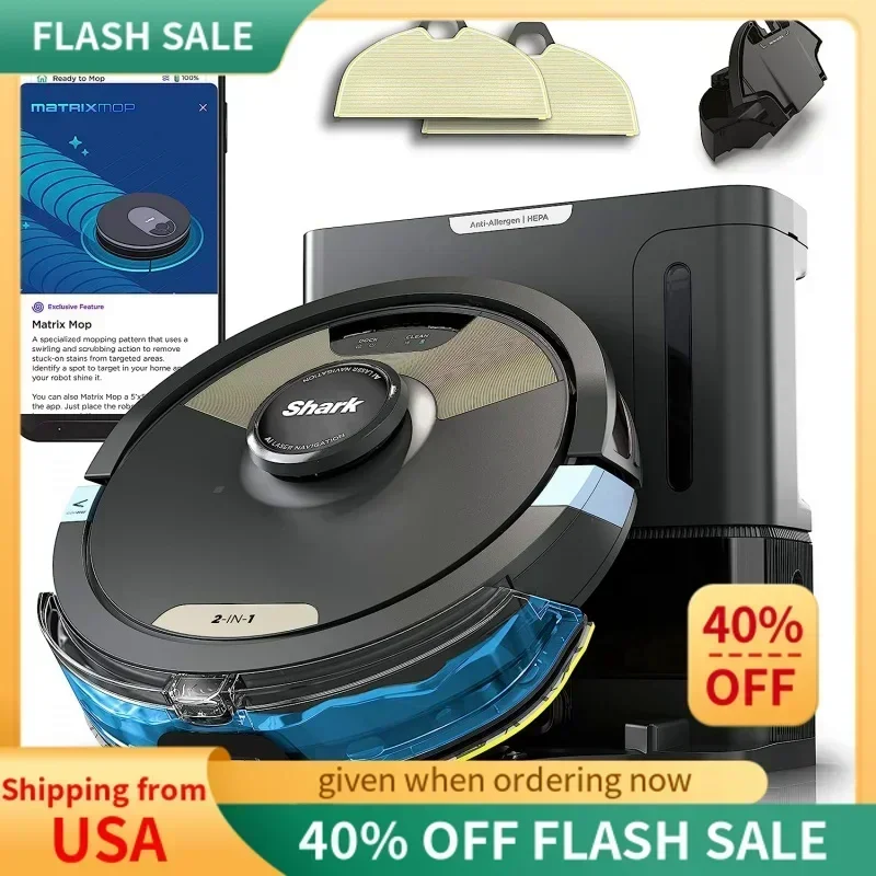 QWShark AI Ultra 2-in-1 Robot Vacuum & Mop with Sonic Mopping,Matrix Clean,Home Mapping,HEPA Bagless Self Empty Base and 2