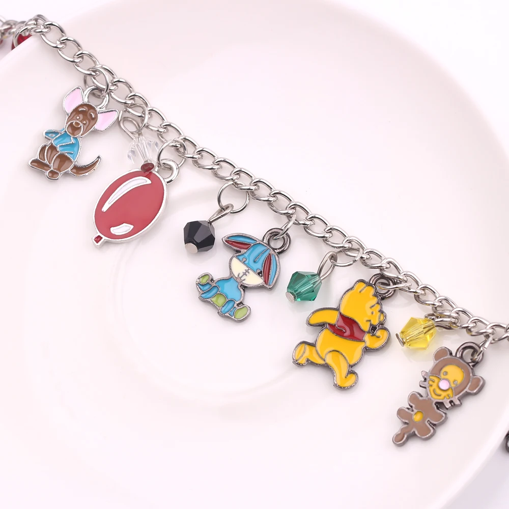 Winnie The Pooh Inspired Bracelet DIY Pendant Crystal Beads Bangle for Women Party Jewelry Accessories