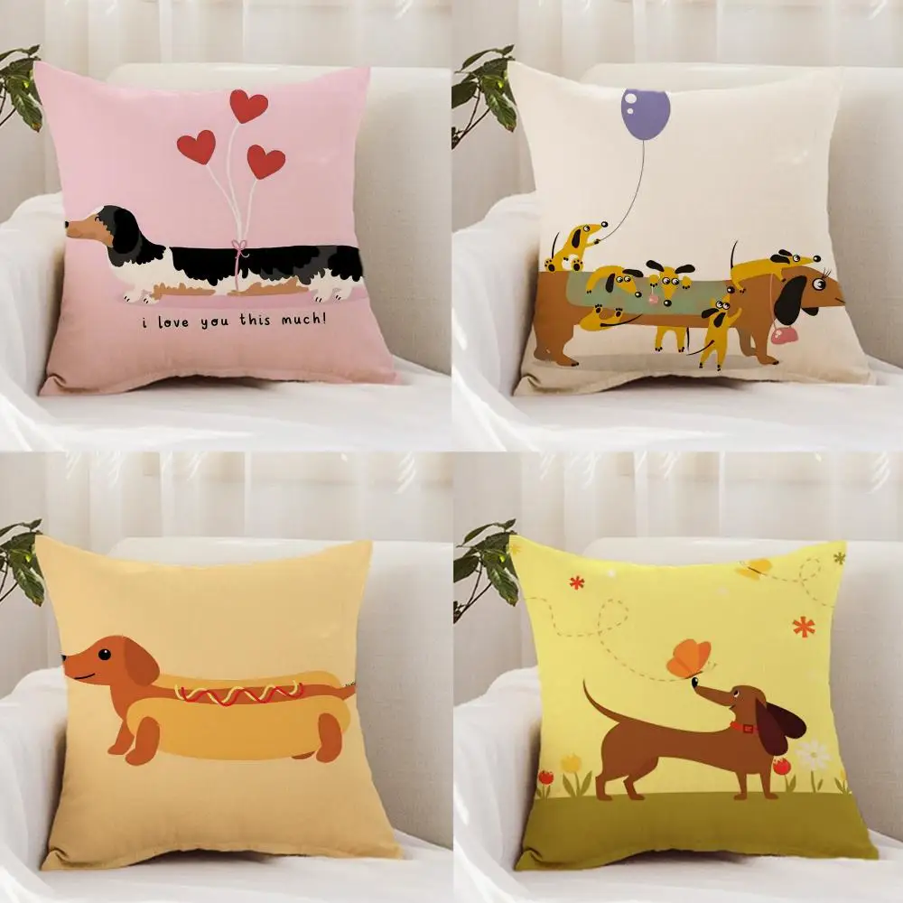 Cute D-Dachshund Dog Cushion Cover Premium Comfort Reversible Pillow Cover - Dual - Use Design for Home & Car