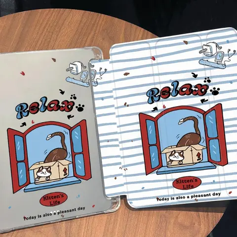 IPad Air 5 4 10.9 케이스 용 줄무늬 고양이 플립 스마트 커버 IPad 9.7 10.2 10.9 5/6/7/8/9/10 세대 Pro 11 12.9 2022 Ipad 케이스