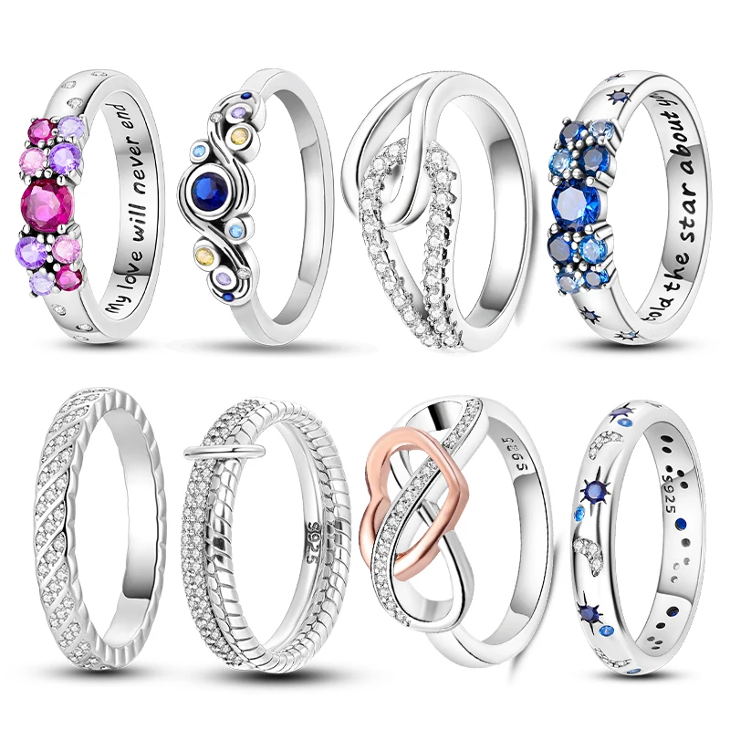 

New in 925 Silver Eternal Shining Double Row Butterfly Love Heart Crown Ring Fashion Womens DIY Charms Jewelry Exquisite Gifts﻿