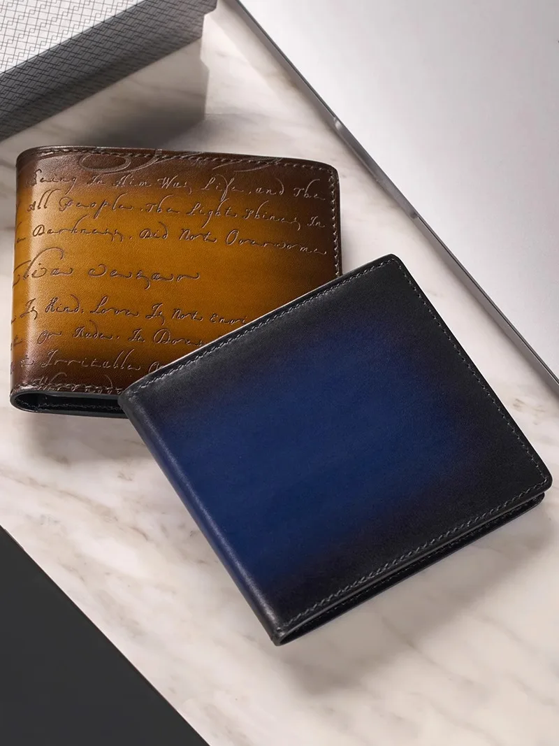 Luxury Brand Men\'s Wallet Short Folding Genuine Leather Custom Polished Retro Multi-Card Slot Wallet High Quality Card Holder