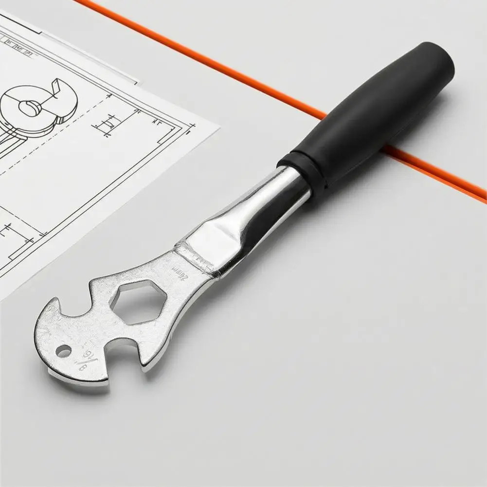 High Carbon Steel Pedal Wrench, Extended Lever Pedal Spanner with Anti-Slip Rubber Grip, Multi-spec Opening Portable Repair Hand