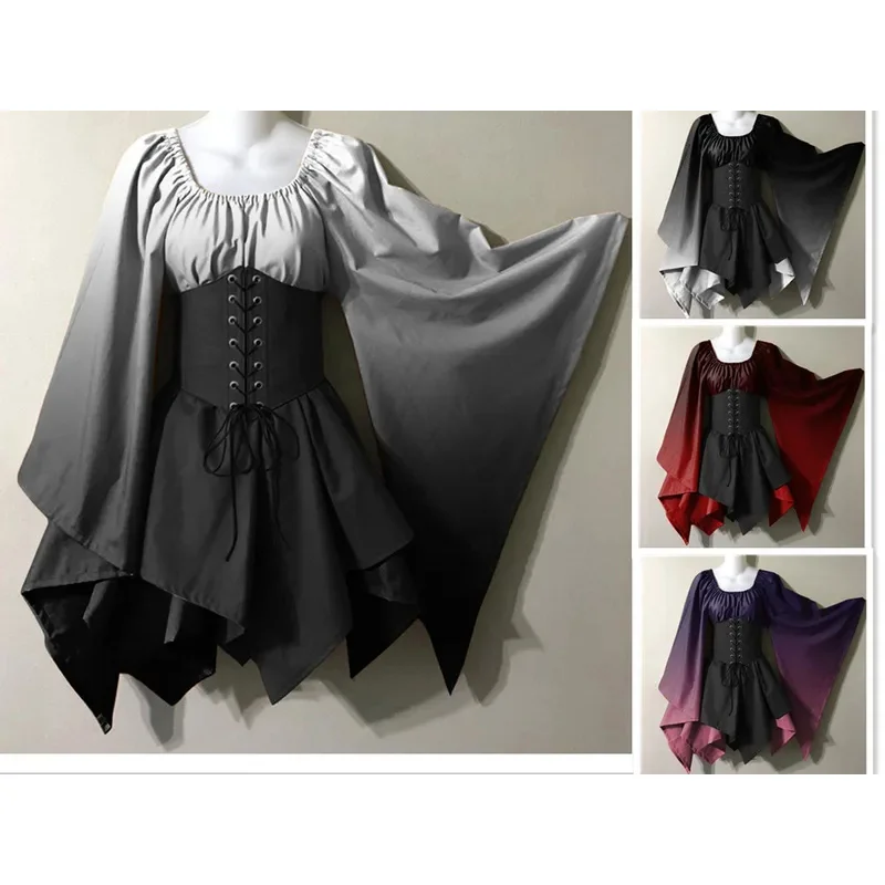 

Ladies Gradient Print Retro Cosplay Halloween Performance Dress Renaissance Middle Ages Dress