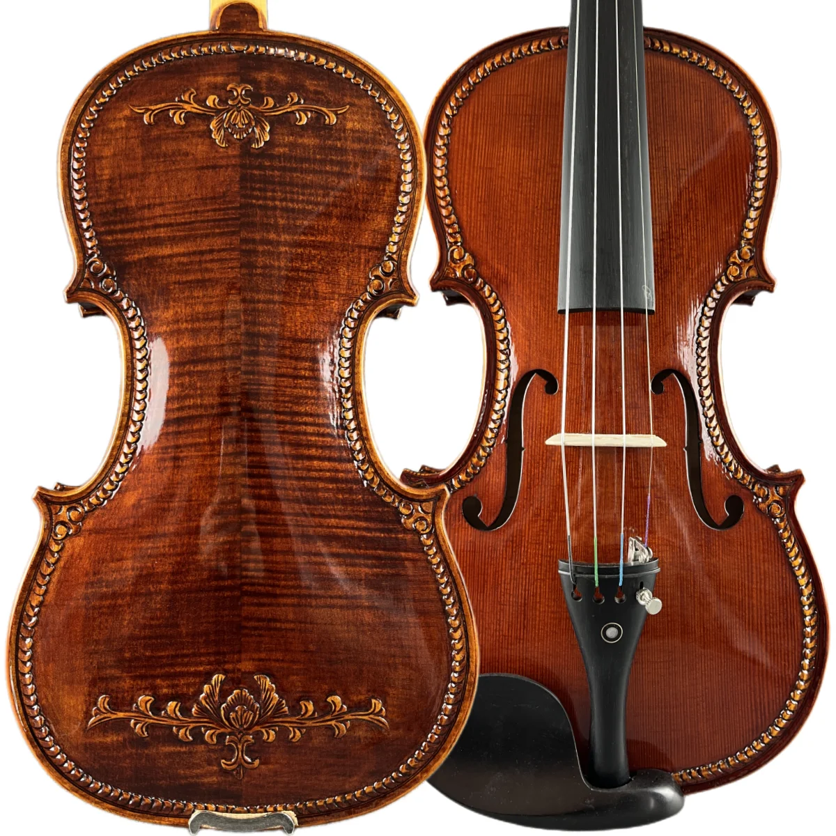 

Handmade natural tiger pattern maple pattern violin European style bottom panel carved piano head hollowed out