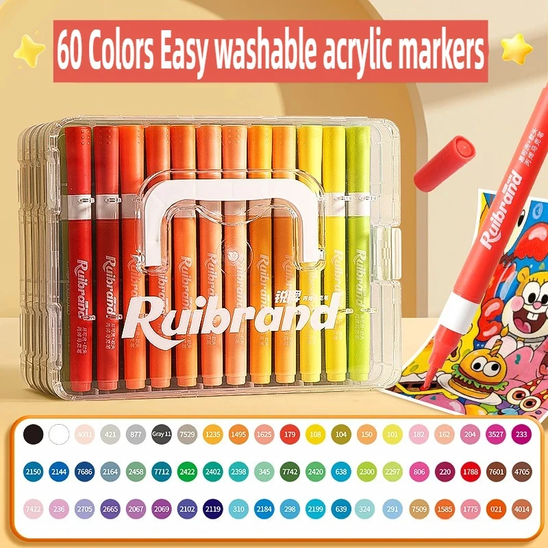 DIY Acrylic Marker 24/36/48/60 Colors Painting Graffiti Puzzle Toy Safe Watercolor Pen Triangle Rod Pastel Pencil Toys Set Gifts