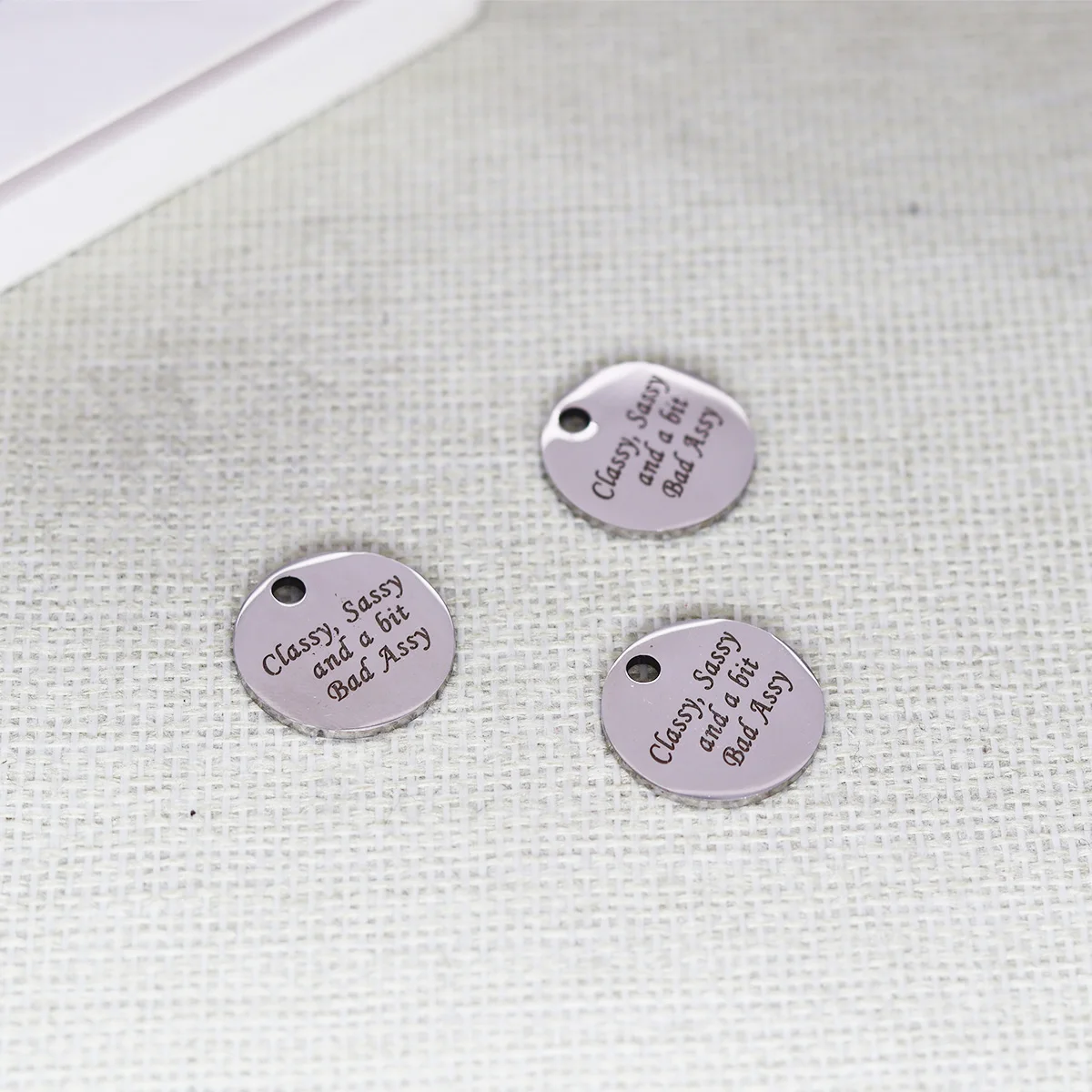 3pcs/Lot Classy Sassy and A Bit Bad Assy Disc Message Laser Engraved Stainless Steel 30mm Charm for Jewelry Making Handmade