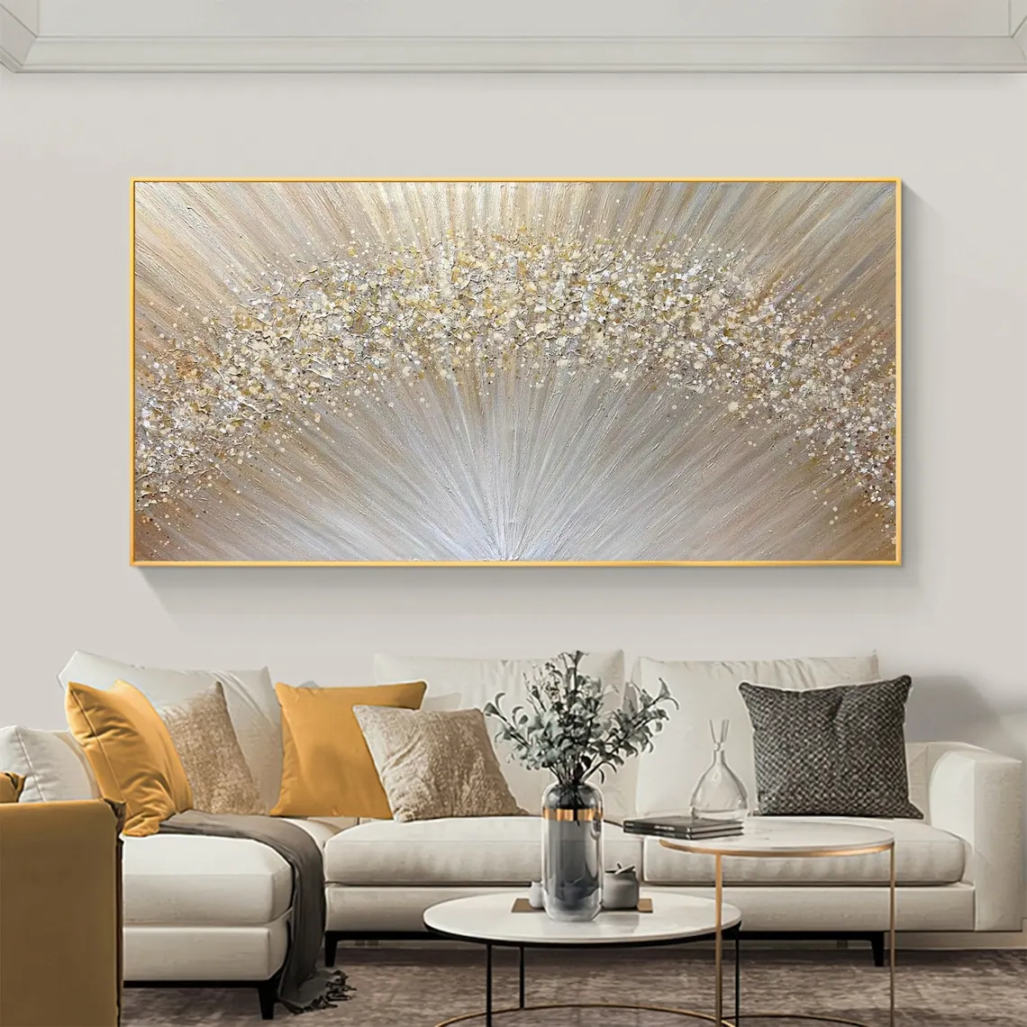 Large Abstract Gold Texture Oil Painting on Canvas Minimalist Yellow Ripple Acrylic Painting Modern Living Room Wall Art Decor