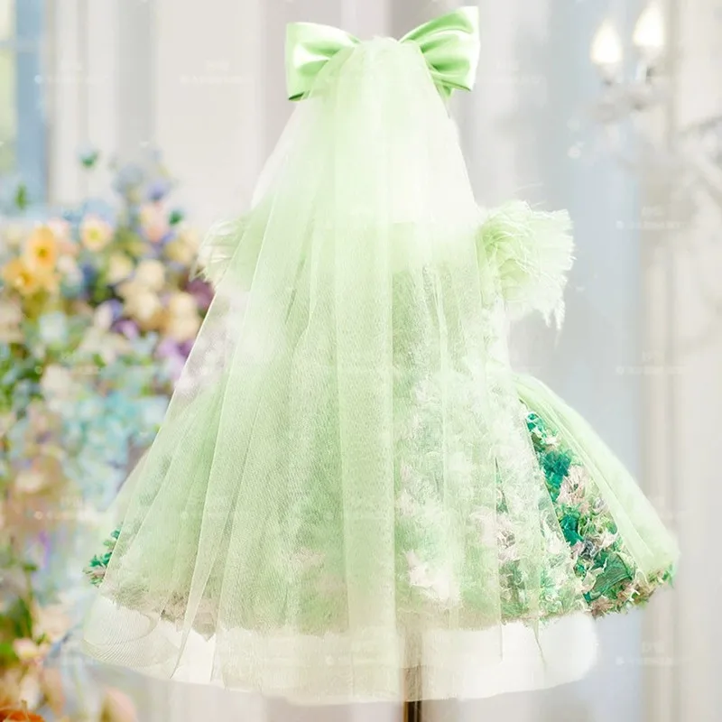 New Children's Princess Ball Gown Host's Piano Performance Wedding Birthday Girls Party Dresses A4964 Vestidos Bridesmaid Dress