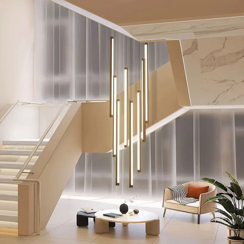 Imagem -01 - Longo Led Pendurado Escada Lustre Design Moderno Edifício Duplex High-rise Vazio Sala Hall Personalidade Luz Preto Novo longo led pendurado escada lustre design moderno edificio duplex high rise vazio sala hall personalidade luz preto novo 01