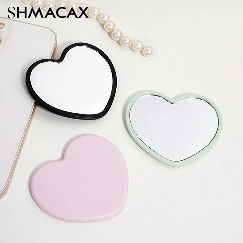 Love Shaped Handheld Mirror Practical PVC High Definition Cute Mirrors Makeup Mirror Gift Carry Traveling