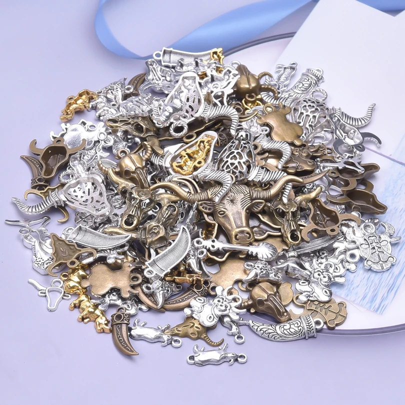 10PCS Vintage Horn Alloy DIY Handmade Pendant Stylish Jewelry Charms Earrings And Bracelet Accessories