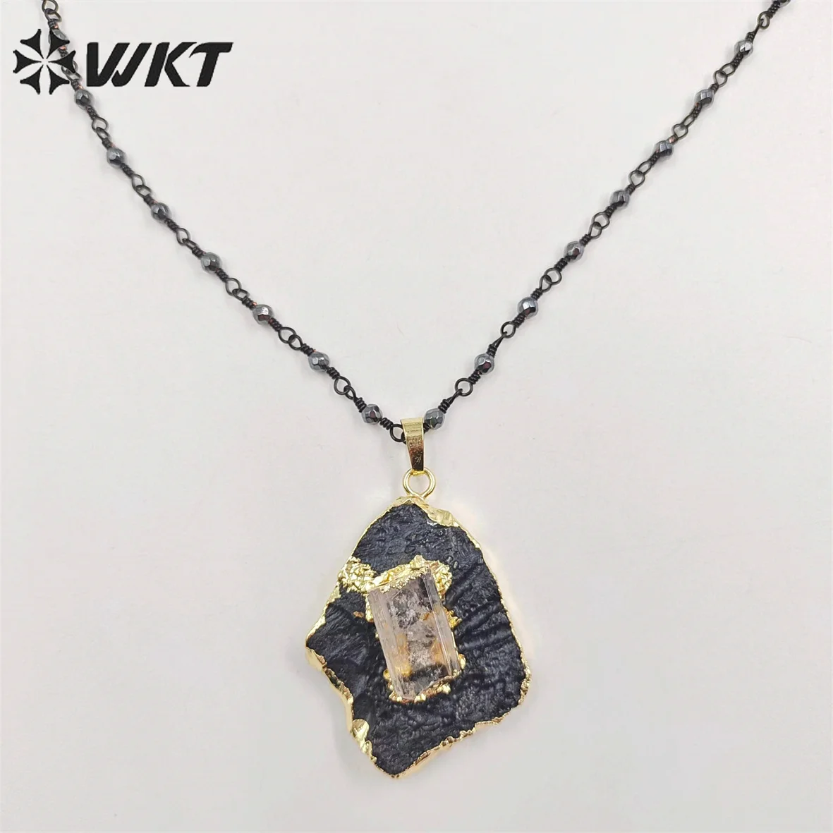 WT-N1088 Lucky Naural Black meteorite necklace women natural energy hematite beads rosary chain stone necklace